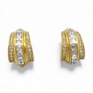 Gorgeous Vintage Christian Dior Art Deco Baquette Rhinestone Clip On Earrings